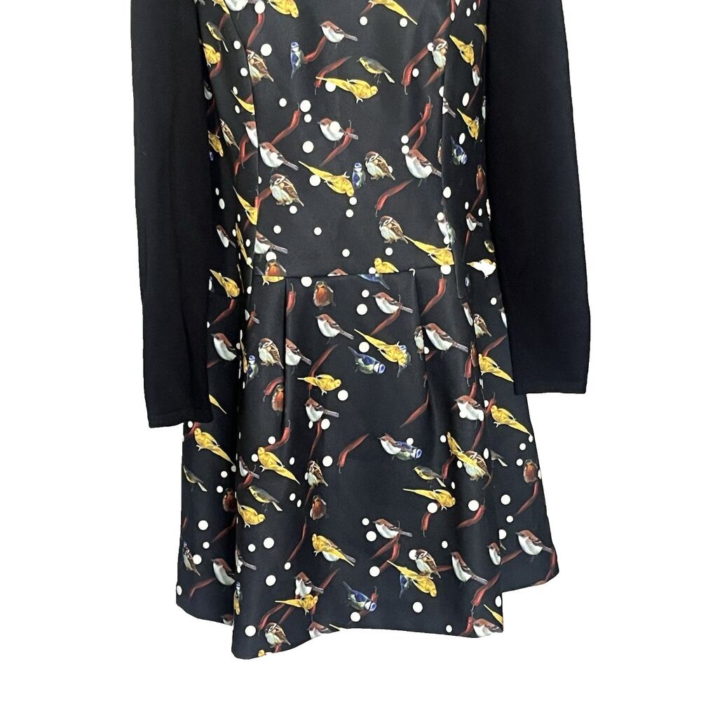Koradior Jacquard Dress 38 = US M Fit & Flare Pleated Schoolgirl Bird Print - Picture 6 of 12